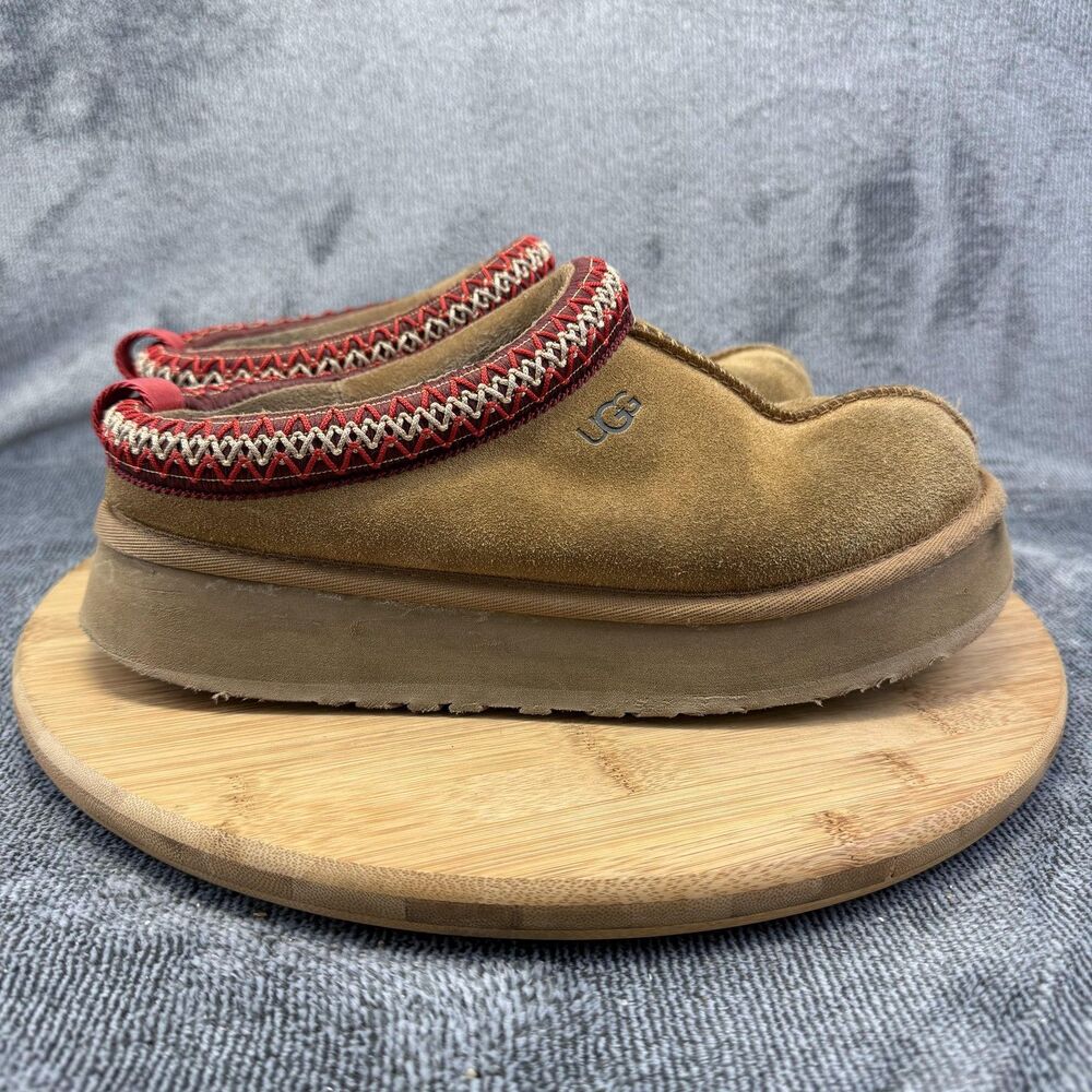 UGG Shoes Womens Size 8 Brown Suede Mule Slippers Shearling Lined Platform